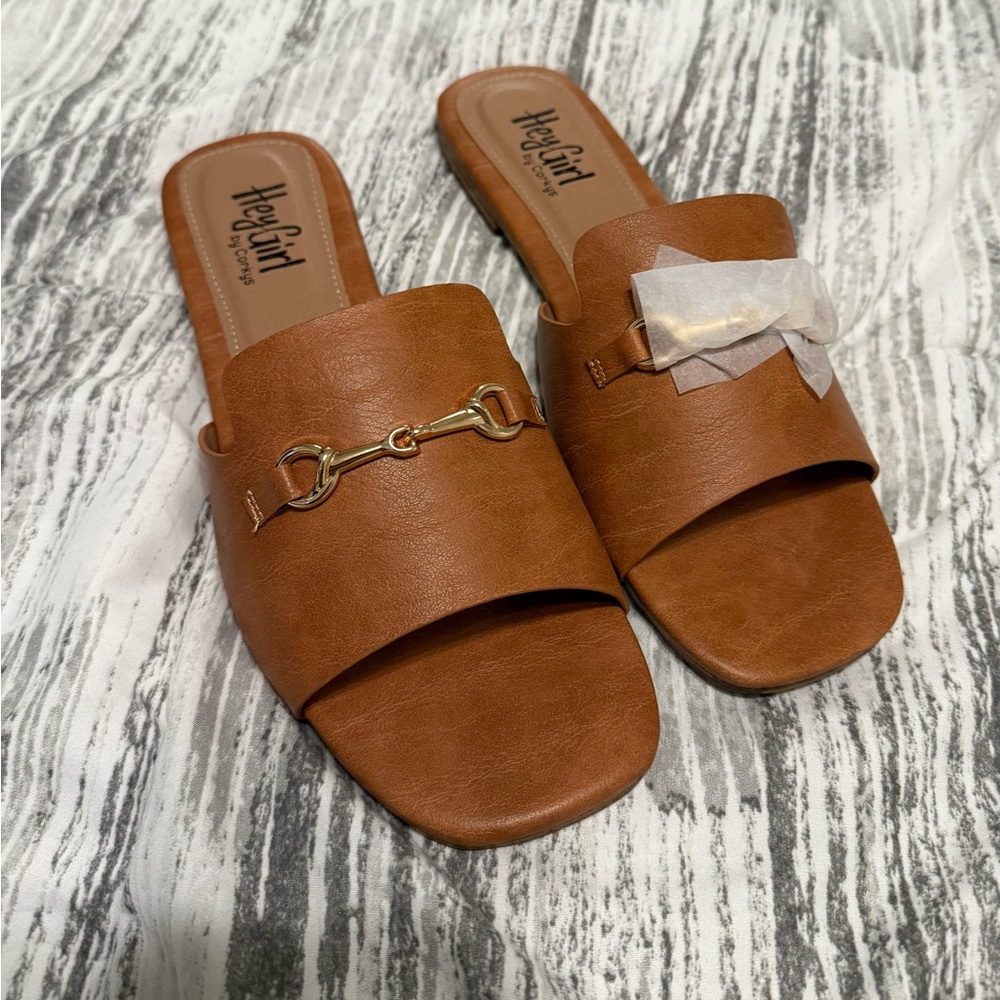 Corkys Brown Leather Mules with Horsebit Detail